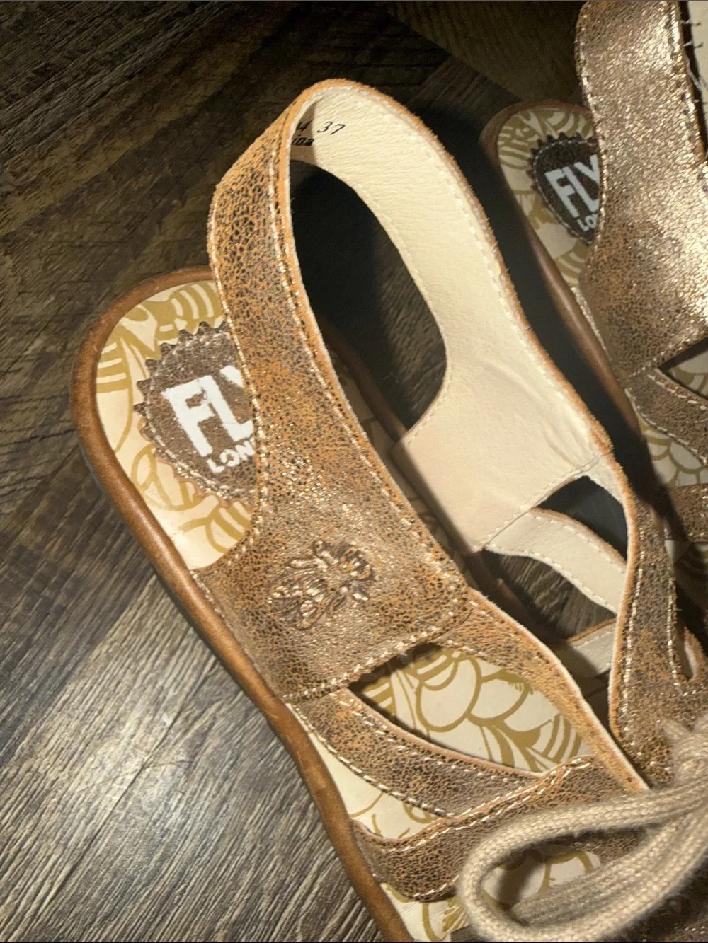 Fly London Women's Metallic Rose Gold Lace-Up Slingback Sandals